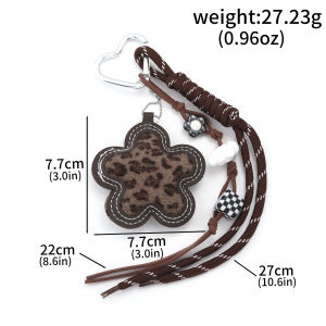 Korean Fashion Red Cherry Keyring Leather Leopard Print Flower Keychain Handbag Backbag Bag Charm Pendant Women Jewelry Gift