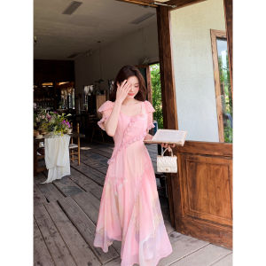Gula Liangpin Original Fairy Tale French Gentle Print Dress National Style Bubble Sleeve Dress Womens Fashion Summer Long Dress