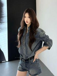 CHANGTONG | Retro Fashion Two-Piece Set Denim Jacket Shorts