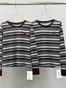 Classic Stripe Color Block Long Sleeve Pure Cotton Casual T-Shirt Womens Base Shirt Top Fashionable Youthful Spring Autumn
