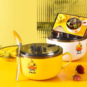 Tô/Ca Nấu Mỳ Vịt Vàng Dễ Thương Size 15CM Có 2 Lớp Cách Nhiệt cùng Nắp Đậy Thông Minh. Đức Nhung Store