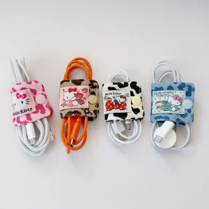 Sanrio | Sanrio Hello Kitty Leopard Print Denim Fabric Data Cable Storage Clip Charging Cable Storage Bag Brush Storage Gifts for Girl
