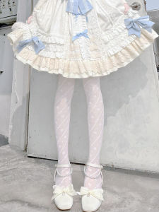 White Lolita Stockings for Women Summer Thin Style Japanese Cute Striped Heart Shape Pantyhose Pure Desire Black Silk Base Socks