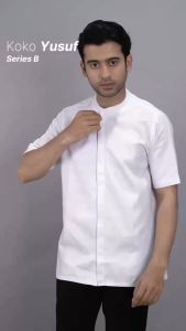 Swipe Up Kemeja Koko Pria Putih Katun Lengan Pendek Yusuf B