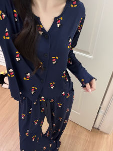 Đồ Ngủ Cotton Modal in Họa Tiết Hoạt Hình Dễ Thương Cổ Chữ V Tay Dài Mùa Xuân Thu Quần Áo Mặc Nhà Thoải Mái Thoáng Khí