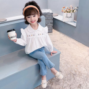 Áo Sơ Mi Trắng Dài Tay Cho Bé Gái Mùa Xuân Thu Phong Cách Mới Trẻ Em Nhỏ Dễ Thương Chất Liệu Cotton Thoải Mái Thoáng Khí