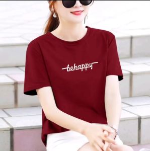 BAJU BEHAPPY LENGAN PENDEK TERBARU-KAOS DISTRO WANITA LENGAN PENDEK KEREN MASA KINI-BAJU CEWEK TRENDY LENGAN PENDEK TERLARIS