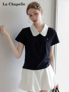 La Chapelle | Polo Collar Lace Trim Short Sleeve T-Shirt