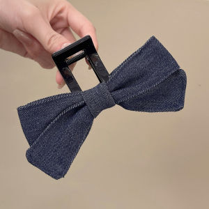 Korean Style Denim Butterfly Knot Hair Claw Clip Womens New 2025 High-End Feeling Back of Head Hair Clip Elegant Shark Clip Hair Accessories