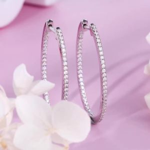 Pretty Beauty Inside Out Moissanite 32mm Oval Hoop Earrings for Women S925 Sterling Silver Hypoallergenic Jewelry Birthday Gift