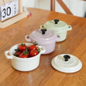 200ML Ceramic Breakfast Bowl Ramekins with Lids Oven Safe Creme BruleeMini Casserole Souffle Cover&Handle for French Onion Soup