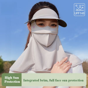 Summer ice silk sunscreen mask full face protection back neck black rubber hat brim sunshade and UV protection mask cap