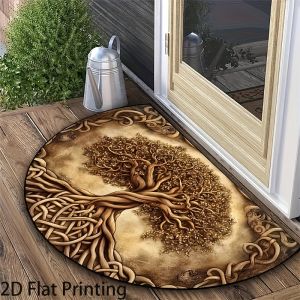 VIKAMA 2D Flat Tree of Life Welcome Mat Entryway Doormat Non-Slip Backing Suitable for Entrance Halls Bedrooms Bathrooms