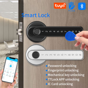 Smart Door Lock Handle With Fingerprint Key card Digital Door Lock Keypad Key Entry electronic lock Mobile APP Control