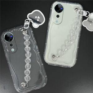 Phone Case VIVO V40 Pro V30 Pro V30e V29e V29 V27e V27 5G Transparent Mirror Bear Crystal Bracelet Casing All-inclusive Shockproof Silicone Soft Cover 2024