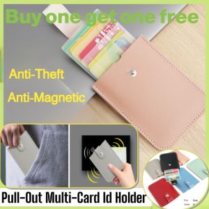 Large Capacity Card Holder Ultra-Secure Anti-Magnetic Anti-Theft Pull-Out Multi-Slot Leather Wallet