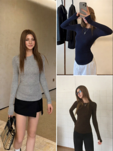 audwyn | Basic Round Neck Slim Fit Womens Top Knit Long Sleeve