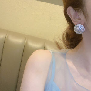 Elegant Simple round Full of Sparkling Diamonds Ear Studs Fashionable Minimalist Style Versatile Cold Tone Earrings for Women