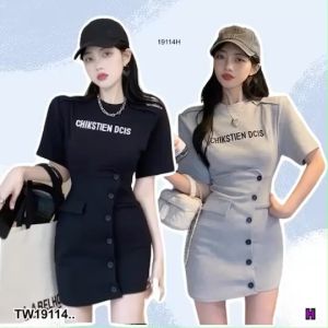 TW19114 มินิเดรส แขนสั้น ซิปข้าง ..