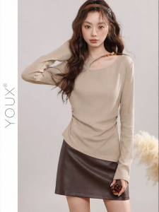 YOUXIANG | Áo Thun Dài Tay Voan Đục Lỗ Phong Cách Hoàng Hôn cho Nữ