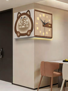 YUANLAISHIWOJIA | Double-sided Corner Wood Style Wall Clock Electronic Display