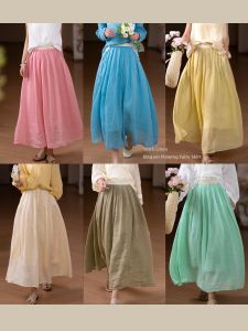 XIAOER | Hemp Cotton Lining Elastic Waist Skirt