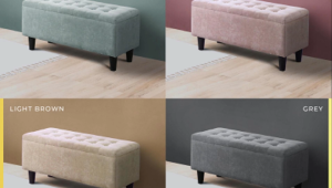 Storage Bench 2 Seater Ottoman Dining Bedroom Seat Grey Light Brown - Flexidesignx MAMBA