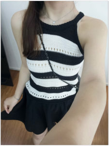 HUOLISI | Black and White Striped Ice Silk Knit Spaghetti Strap Vest