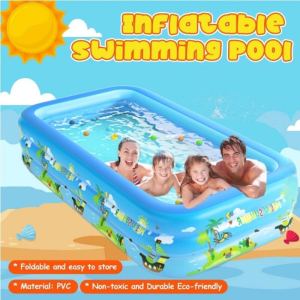 【Dikirim Dari JakartaCOD】Kolam Renang Karet Anak Kolam renang anak 1.5/1.8 meter Keluarga Besar Family Swimming Pool Jumbo anak 150cm*105cm*55cm Rectangular Jumbo Biru dengan Pompa Injak