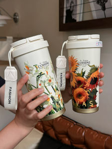 Van Gogh Sunflower Ceramic Inner Lid Insulated Mug Portable Mens Womens Coffee Tea Water Separation Straw Cup Luxury Style