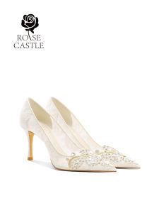 French Style Wedding Shoes for Women Crystal Dreams Rosecastle Mesh Diamond Breathable High Heel Single Shoes Summer Fashion