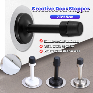 Cylinder Door Stopper Stainless Steel Rubber Pad Door Holder Free Punching Wall Mounted Door Stops With Magnetic Suction