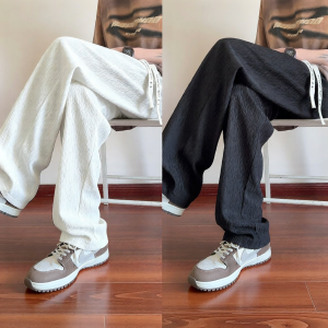Mark Fairwhale | Ice Silk Textured Loose Fit Wide Leg Pants Large Size