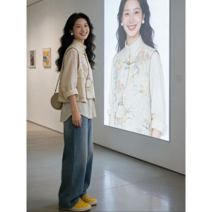 QINGMUZI | Traditional Chinese Style Floral Embroidery and Button Design Womens Clothing Set New
