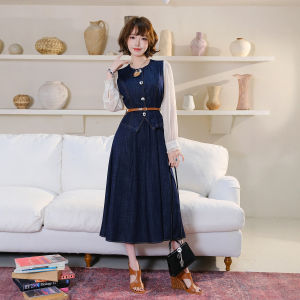 Fusion Style Denim Shirt Dress High Waist