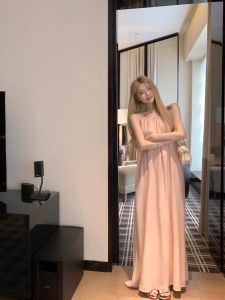 Beach Vacation Style French Strap Long Dress Women Summer New Waist Cinched Hip Concealing Slimming Beautiful Temperament Dress