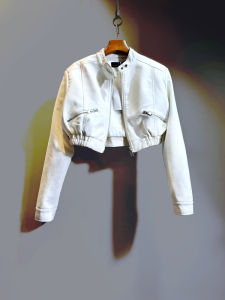 Quality Version Short Motorcycle Jacket Top High Waist PU Leather Womens Fashionable Versatile Short Style Long Sleeve Stand Collar