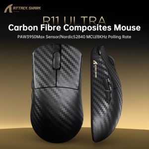 ATTACK SHARK | Attack Shark R11 Ultra 8K Carbon Fiber Gaming Mouse PAW3950MAX 49g Ultra-Lightweight Wireless 8000Hz PollingTri-Mode
