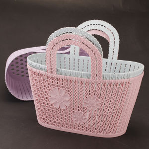 Large Capacity Soft Plastic Bath Basket Bathroom Handheld Shower Organizer for Home Student Dormitory Storage Blue Basket