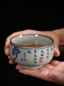 Cốc Trà Lớn Kiểu Trung Quốc Cổ Điển Bằng Gốm Sứ Thủ Công Cốc Trà Pha Trà Tròn Tròn Cốc Trà Hoa Cúc Xanh Cốc Trà Chủ Nhà