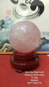 Quả Cầu Đá Thach Anh Hồng Phong Thủy Có Tặng Kèm Đế Gỗ Xoay (21 kg)