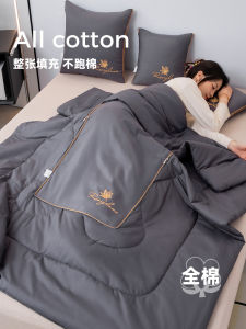 ผ้าห่มแบบสองทางผ้าฝ้ายแท้ 2-in-1 หนาสำหรับใช้ในรถ ผ้าห่มสำหรับนอนหลับกลางวัน ผ้าห่มปรับอากาศ หมอนรองศีรษะรถยนต์ ผ้าฝ้ายแท้