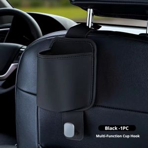Aitemay 2pcs Universal Car Cup Holder With Hook Seat Back Organizer Storage Bag Waterproof Drink Bottle Rack Hanging Pouch For Shopping Bags Umbrella Phone Accessories