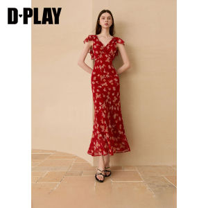 D-PLAY | Đầm Kiểu Nghỉ Dưỡng V-Neck Lớp Đôi Tùng Xòe Tay