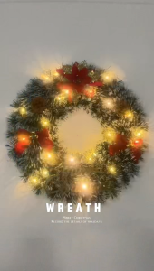 Christmas Wreath With Lights Artificial Pine Wreaths With Bowknot Ornaments Flower Christmas Wreath Garland For Home Door Xmas Tree Wall Fireplace Decoration Party Needs