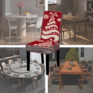 Christmas Dining Chair Covers Machine-Washable Kitchen Parsons Chair Covers High-Stretch Spandex Fabric Holiday Party Decoration