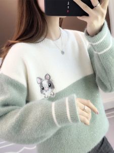 Thickened Fleece Knitted Sweater for Girls High School Students Autumn Winter Warm Big Toddler Girls Knitwear Base Shirt