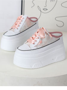 Korean Style Hollow out Cross Buckle High Heel Thick Bottom Platform Shoes Increased Height 10CM White Sneakers Women Sandals