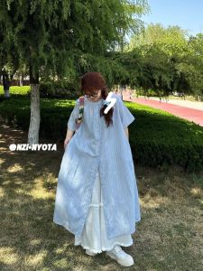 Váy Sơ Mi Xanh Rộng Rãi Thoải Mái Cho Nữ Mùa Hè Váy Dài Xếp Lớp Váy Dài Thường Ngày Váy Dài Váy Dài Váy Dài