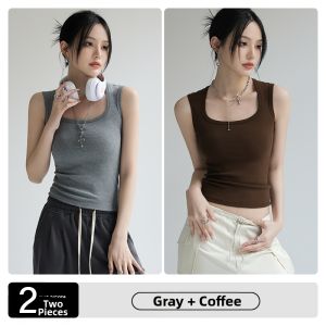 MiiOW | Gray Cotton Underwear Vest for Women Summer 2025 Wide Shoulder Straps Square Neck